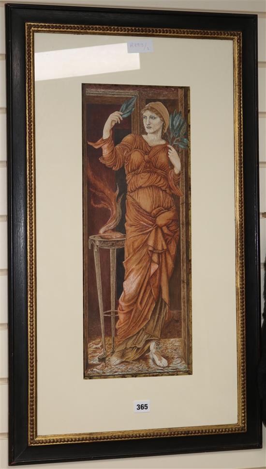 T.L. Horley after Burn Jones, coloured pencil and watercolour, Sirylla Delphica, 55 x 20cm